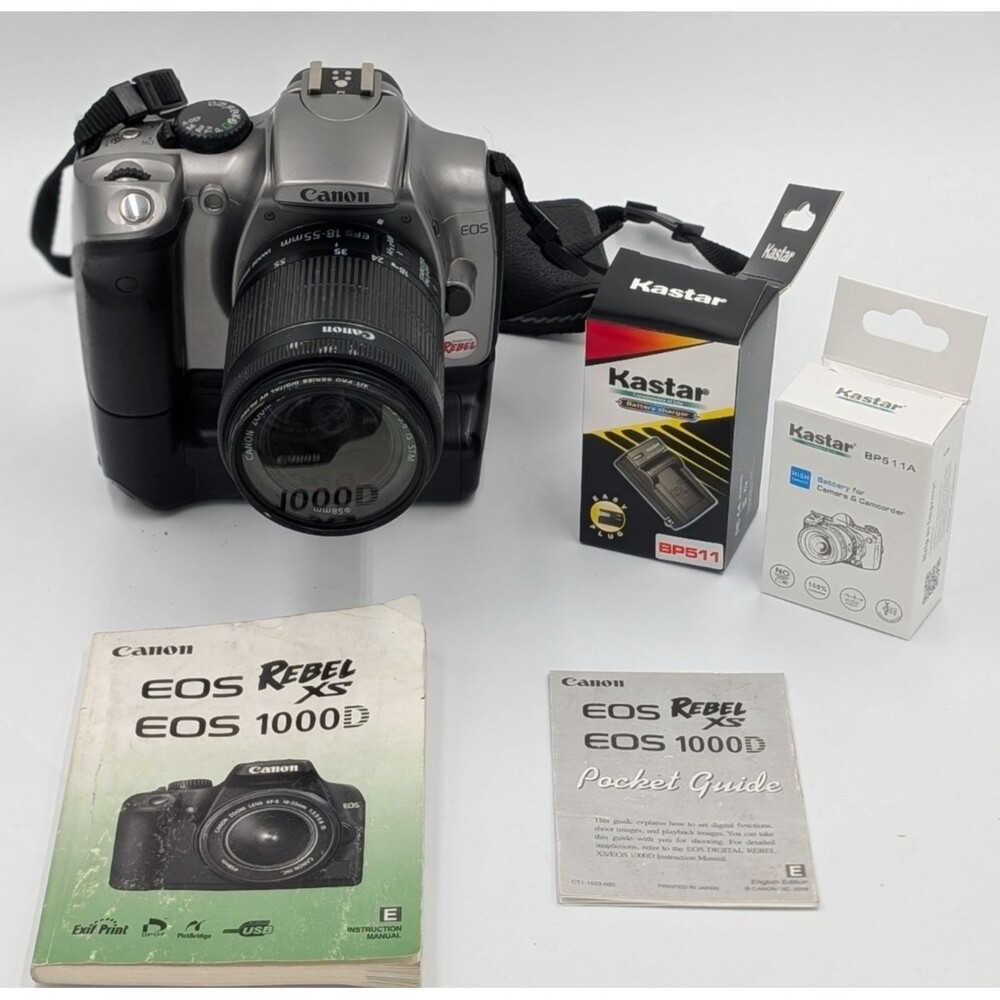 Canon EOS Rebel Camera DS6041 EFS 18-55mm Lens Battery Grip Charger *Read Below*
